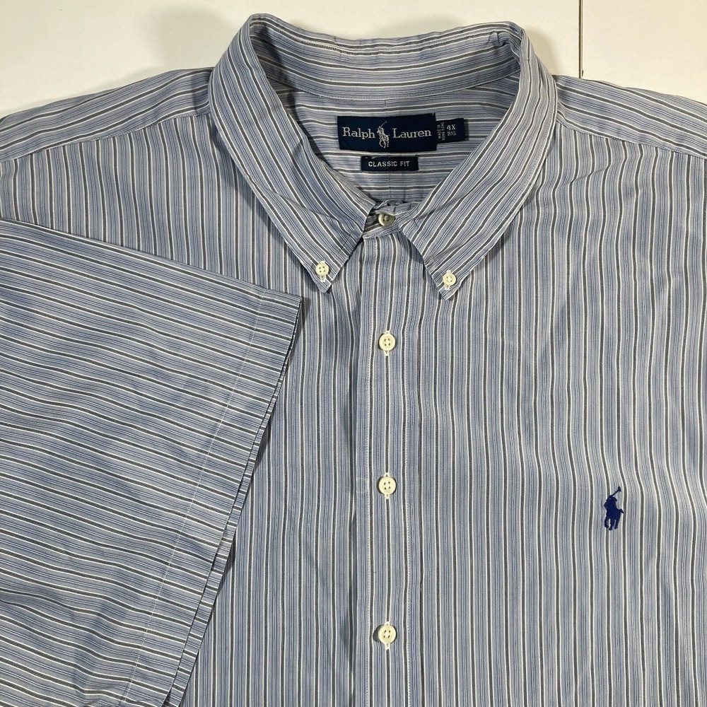 Ralph Lauren Button Down Shirt 4XB Big Blue Striped Short Sleeve Classic Fit‎